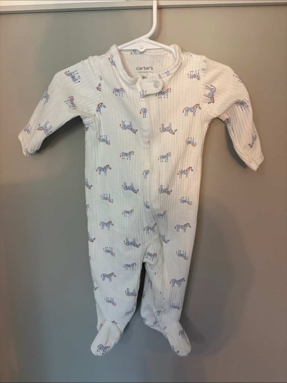 Carter's Ribbed Footed One-Piece with Blue and Orange Zebra Print - 6M